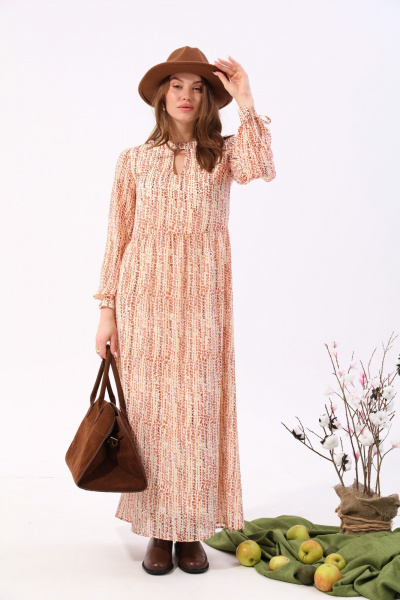 Платье макси с V-образным вырезом и разрезом NikVa 801-3 песочный - фото 3