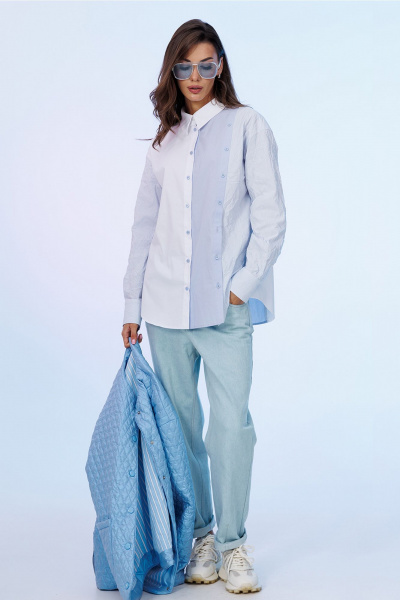 Джинсы зауженные с резинкой и шлёвками для ежедневного образа Butеr 3023 голубой - фото 4