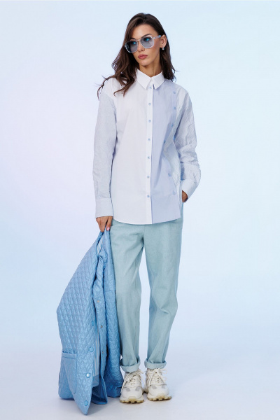 Джинсы зауженные с резинкой и шлёвками для ежедневного образа Butеr 3023 голубой - фото 3