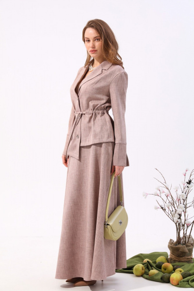 Юбка солнце макси с карманами и узким поясом NikVa 813-6 песок - фото 6