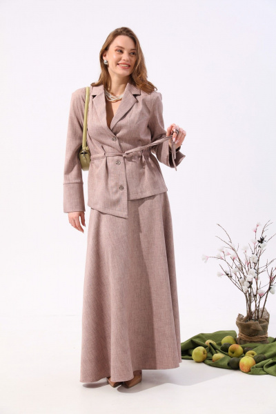 Юбка солнце макси с карманами и узким поясом NikVa 813-6 песок - фото 1