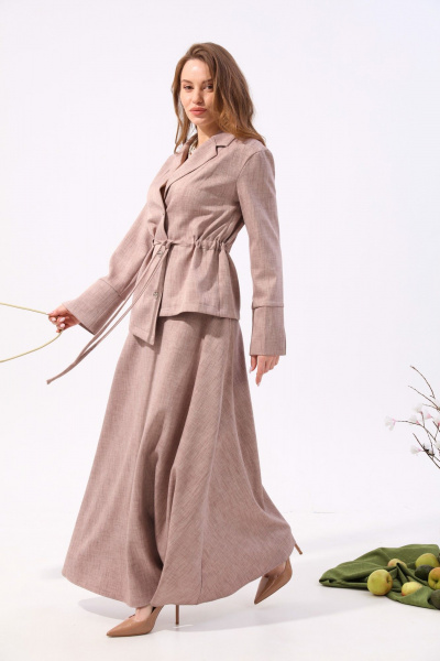 Юбка солнце макси с карманами и узким поясом NikVa 813-6 песок - фото 4