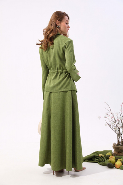 Юбка солнце макси с карманами и застёжкой сзади NikVa 813-7 зелень - фото 6