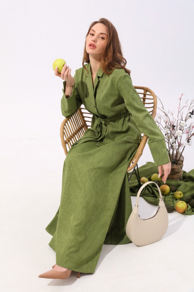 Юбка солнце макси с карманами и застёжкой сзади NikVa 813-7 зелень - фото 5