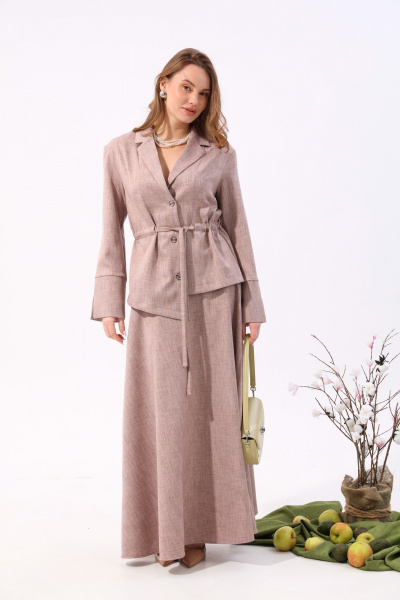Костюм бежевый из жакета и юбки макси с карманами NikVa 917-3 песок - фото 5