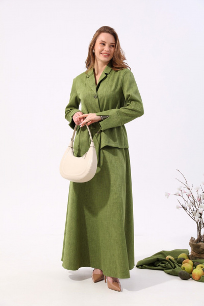 Жакет зеленый прямого силуэта с настрачной кулисой NikVa 918-3 зелень - фото 8