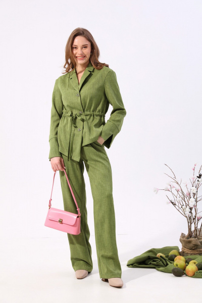 Жакет зеленый прямого силуэта с настрачной кулисой NikVa 918-3 зелень - фото 7