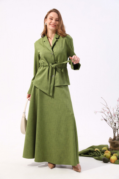 Жакет зеленый прямого силуэта с настрачной кулисой NikVa 918-3 зелень - фото 3