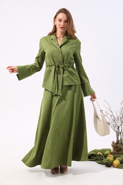 Жакет зеленый прямого силуэта с настрачной кулисой NikVa 918-3 зелень - фото 1