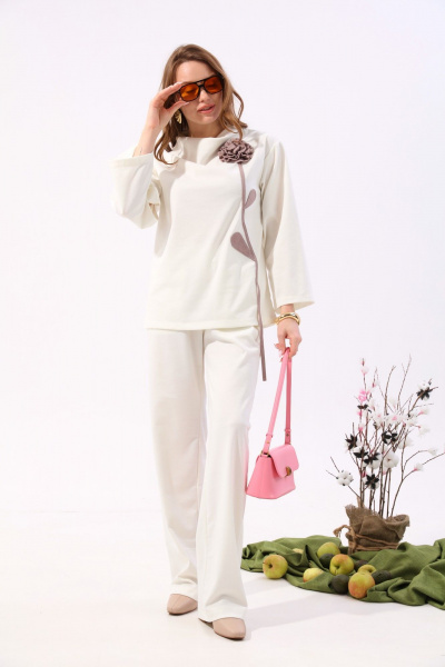 Джемпер-кейп свободного силуэта с воротником-стойкой NikVa 923-2 молоко+песок - фото 7