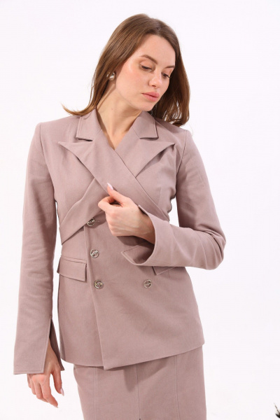 Жакет из джинса с воротником пиджачного стиля NikVa 931-1 песок - фото 4