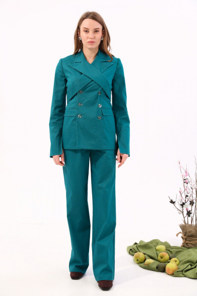 Бирюзовый джинсовый жакет с лацканами и застежкой NikVa 931-2 изумруд - фото 9