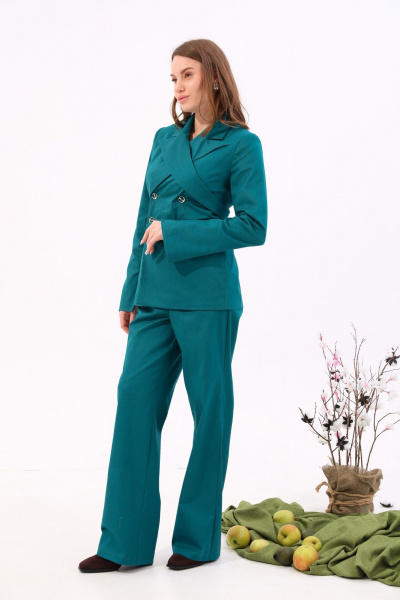 Бирюзовый джинсовый жакет с лацканами и застежкой NikVa 931-2 изумруд - фото 7