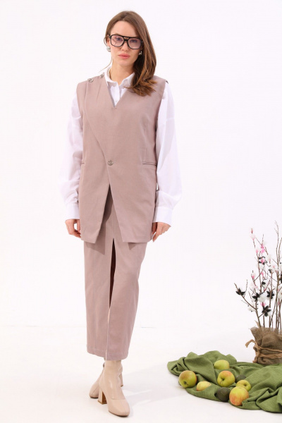 Джинсовая юбка зауженного к низу силуэта с разрезом NikVa 932-1 песок - фото 6