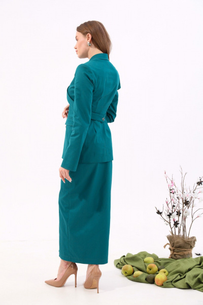 Бирюзовая джинсовая юбка с рельефами и разрезом NikVa 932-2 изумруд - фото 5