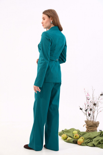 Бирюзовый джинсовый костюм с брюками и жакетом NikVa 933-2 изумруд - фото 7