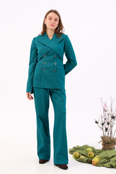 Бирюзовый джинсовый костюм с брюками и жакетом NikVa 933-2 изумруд - фото 5