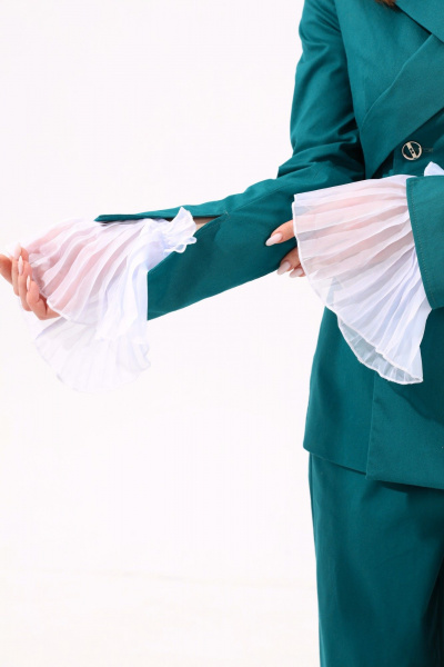 Бирюзовый джинсовый костюм с брюками и жакетом NikVa 933-2 изумруд - фото 3