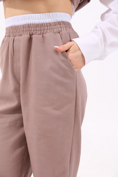 Бежевые джинсовые прямые брюки с двойным поясом NikVa 934-1 песок - фото 7