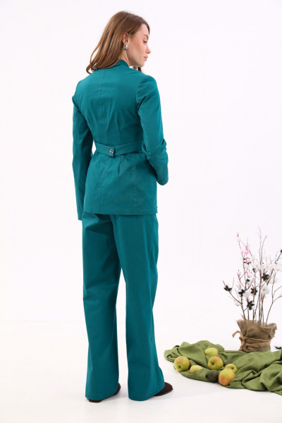 Бирюзовые джинсовые брюки с контрастным поясом NikVa 934-2 изумруд - фото 6