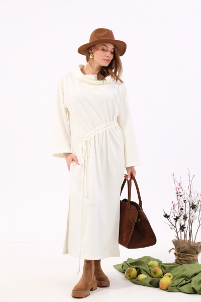 Платье миди из трикотажа с карманами и свободным силуэтом NikVa 940-1 молоко - фото 6