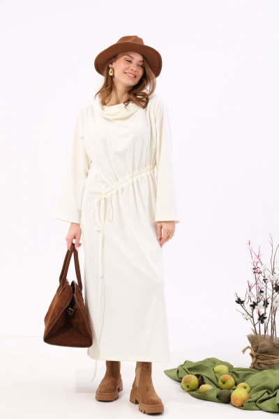 Платье миди из трикотажа с карманами и свободным силуэтом NikVa 940-1 молоко - фото 2