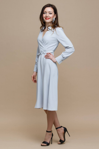 Миди платье с поясом, классическим вырезом и расклешенной юбкой Domna 472(170) серый - фото 4