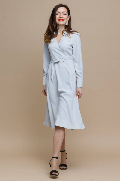 Миди платье с поясом, классическим вырезом и расклешенной юбкой Domna 472(170) серый - фото 3