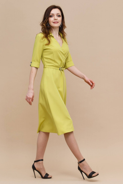 Платье миди приталенное с расклешением и вырезом Domna 474(170) лимонный - фото 3
