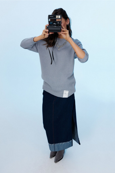 Джинсовая юбка с разрезом и застежкой-гульфик Butеr 3018 темно-синий - фото 7