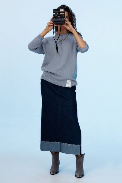 Джинсовая юбка с разрезом и застежкой-гульфик Butеr 3018 темно-синий - фото 6