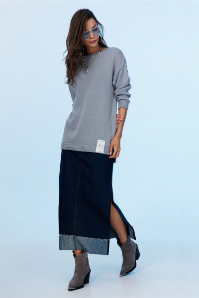 Джинсовая юбка с разрезом и застежкой-гульфик Butеr 3018 темно-синий - фото 5