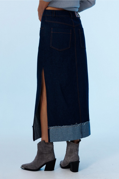 Джинсовая юбка с разрезом и застежкой-гульфик Butеr 3018 темно-синий - фото 3