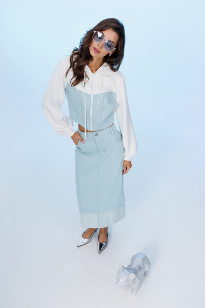 Джинсовая юбка-миди классического фасона с карманами Butеr 3018 голубой - фото 7