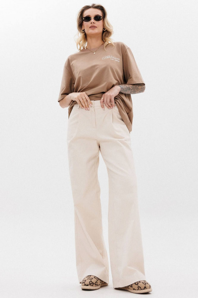 Бежевые прямые брюки из хлопкового вельвета GO F2106/02-01 170-176 - фото 2