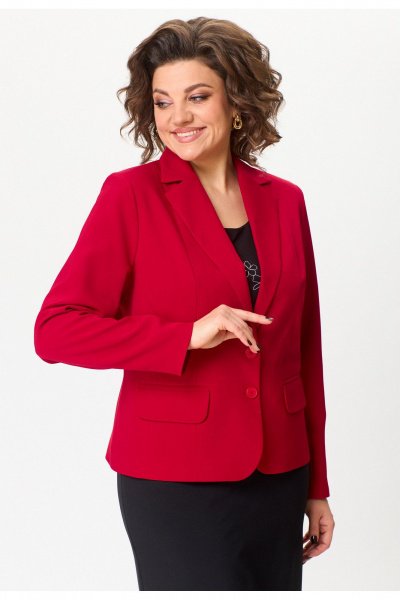 Короткий жакет из текстиля с рельефами и карманами БелЭльСтиль 203-2_83_22 красный - фото 3