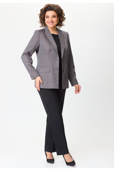 Длинный жакет из текстиля с рельефами и карманами БелЭльСтиль 412-3_03_22 серо-коричневый - фото 5