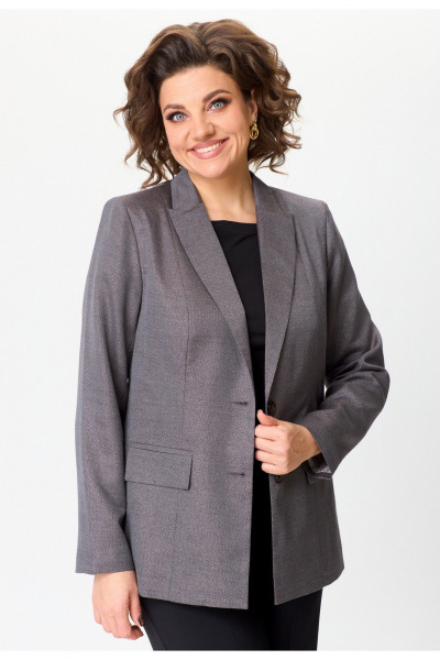 Длинный жакет из текстиля с рельефами и карманами БелЭльСтиль 412-3_03_22 серо-коричневый - фото 2