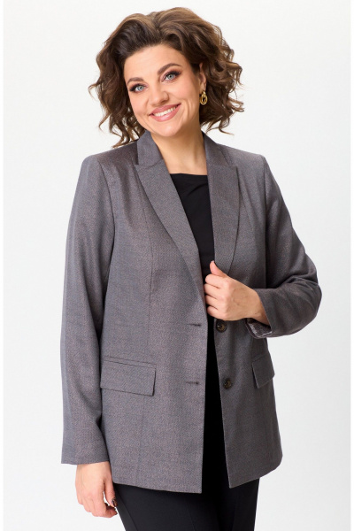 Длинный жакет из текстиля с рельефами и карманами БелЭльСтиль 412-3_03_22 серо-коричневый - фото 1