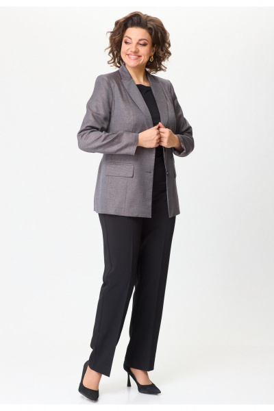 Комплект из жакета и классических брюк из текстиля БелЭльСтиль 412-3_03_22+596-2_79_22 серо-коричневый - фото 2