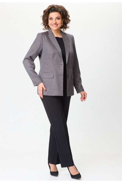 Комплект из жакета и классических брюк из текстиля БелЭльСтиль 412-3_03_22+596-2_79_22 серо-коричневый - фото 1