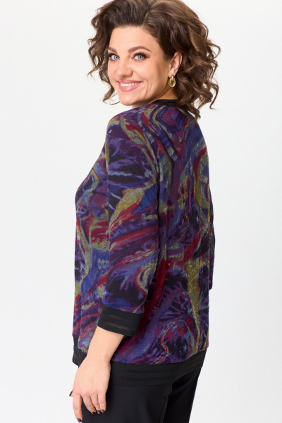 Блуза из трикотажа с рукавом 3/4 и принтом мультиколор БелЭльСтиль 870-3_11_22 сирень - фото 6