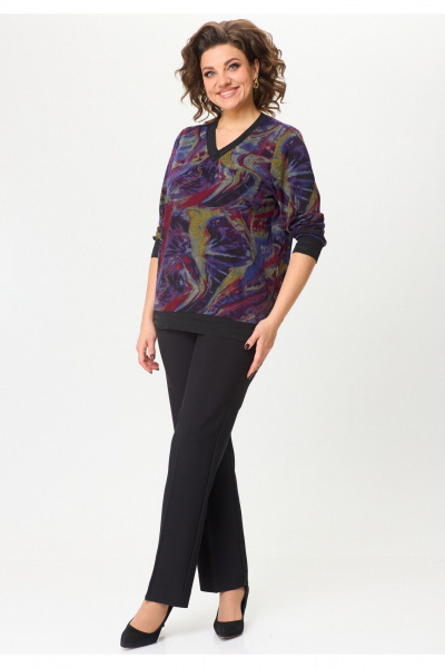 Блуза из трикотажа с рукавом 3/4 и принтом мультиколор БелЭльСтиль 870-3_11_22 сирень - фото 5