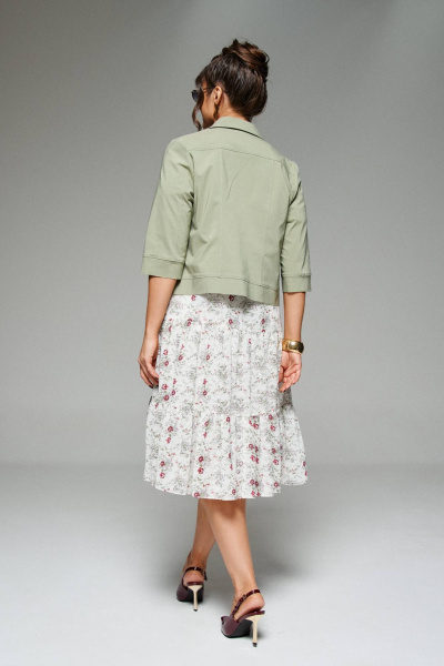 Легкий жакет и платье из текстиля с воланами и рельефами Beautiful&Free 6275 олива+цветы - фото 12