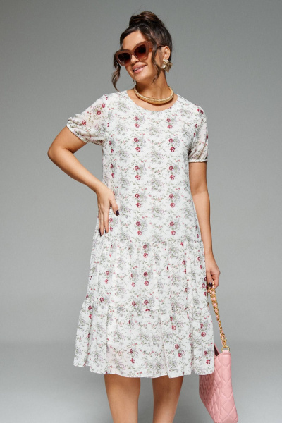 Легкий жакет и платье из текстиля с воланами и рельефами Beautiful&Free 6275 олива+цветы - фото 4