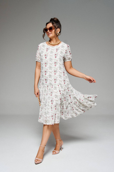 Легкий жакет и платье из текстиля с воланами и рельефами Beautiful&Free 6275 олива+цветы - фото 3