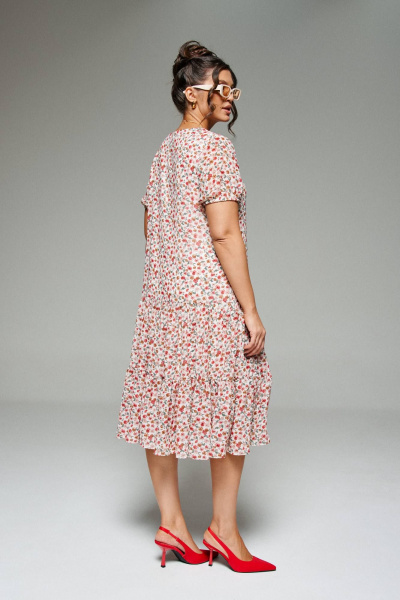 Жакет и платье в стиле кантри из текстиля и шифона Beautiful&Free 6275 красный+цветы - фото 9