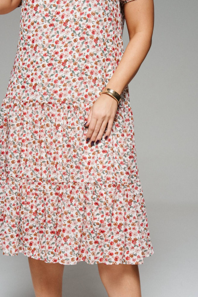 Жакет и платье в стиле кантри из текстиля и шифона Beautiful&Free 6275 красный+цветы - фото 8