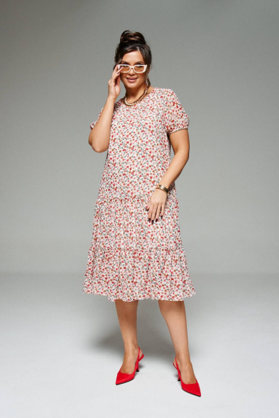 Жакет и платье в стиле кантри из текстиля и шифона Beautiful&Free 6275 красный+цветы - фото 7