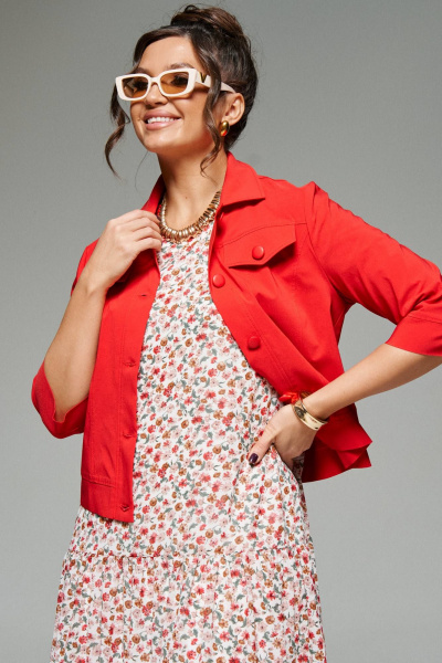 Жакет и платье в стиле кантри из текстиля и шифона Beautiful&Free 6275 красный+цветы - фото 4